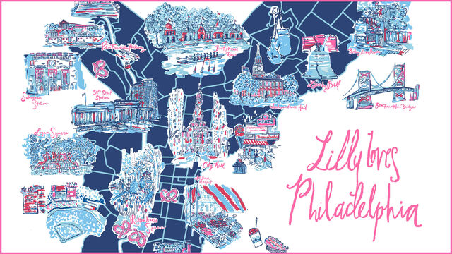 Graphic map of the city of Philadelphia with locations noted